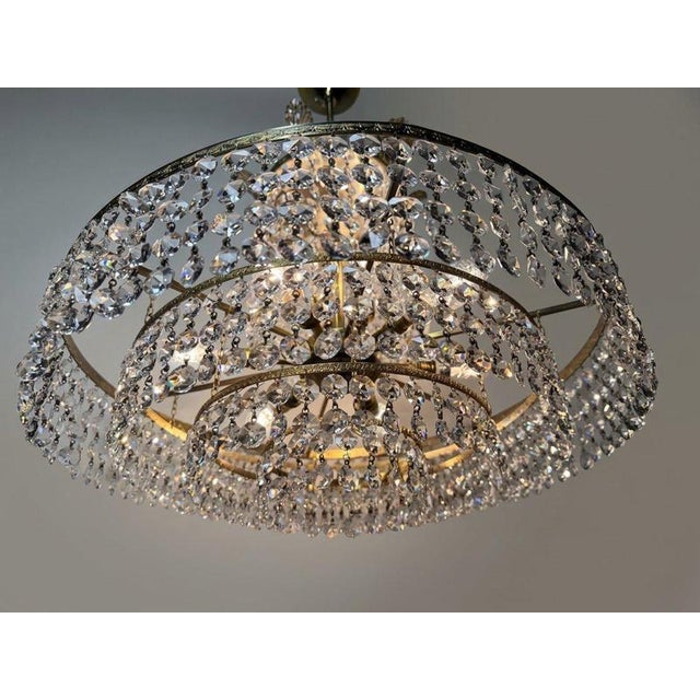 Vintage Crystal and Brass Cascading Chandelier, 1960s For Sale - Image 4 of 7