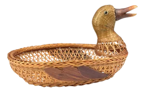 Vintage Rattan Figurine Duck Basket
