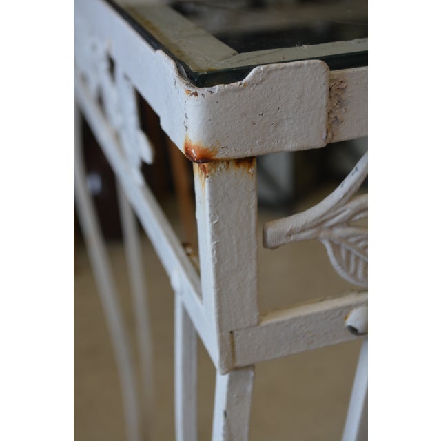 Vintage White Ornate Iron & Metal Table W/ Shelves - Bakers Rack or Patio Plant Stand For Sale - Image 6 of 18
