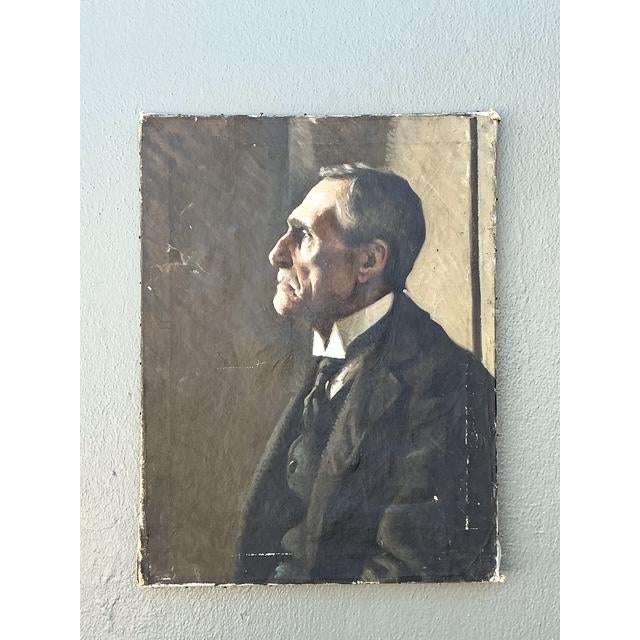 Vintage Original Oil Portrait of Man For Sale - Image 4 of 12