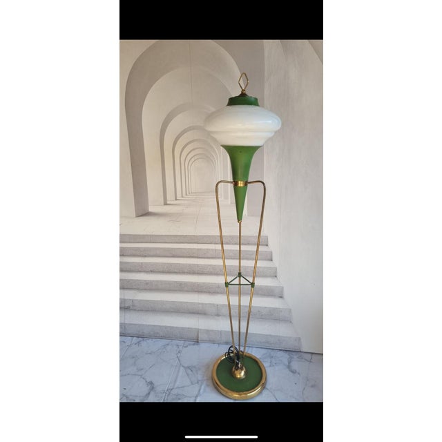 Green enamel, Brass accents, and opaline glass shade Rewired for European use