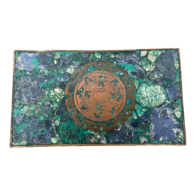 Vintage Mexican Modern Los Castillo Mixed Metal and Stone Box For Sale