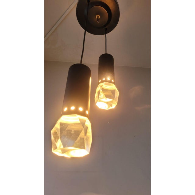 Stilnovo pendant lamp with two faceted acrylic glass diffusers dating back to the 1960s I have official proof of...