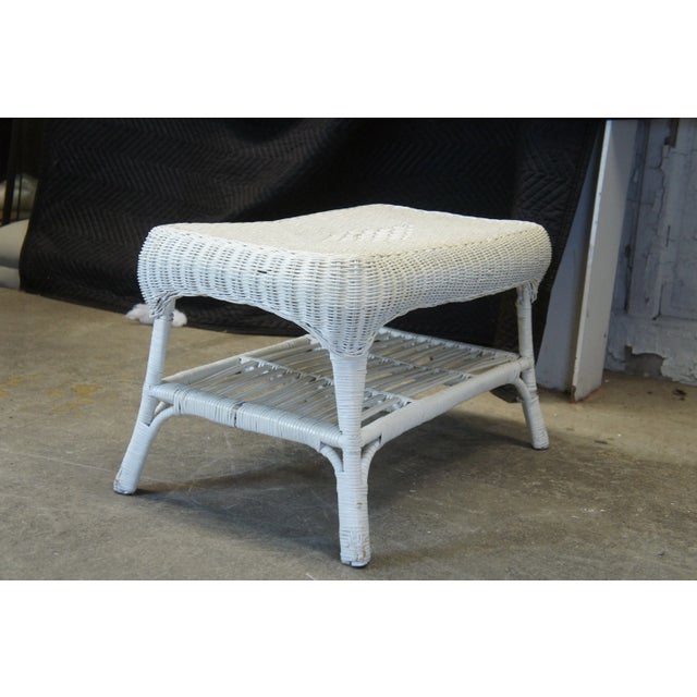 Vintage White Wicker Rattan Two Tier Cocktail Table For Sale - Image 10 of 13