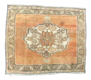 Vintage Tribal Turkish Handmade Wool Orange Small Rug
