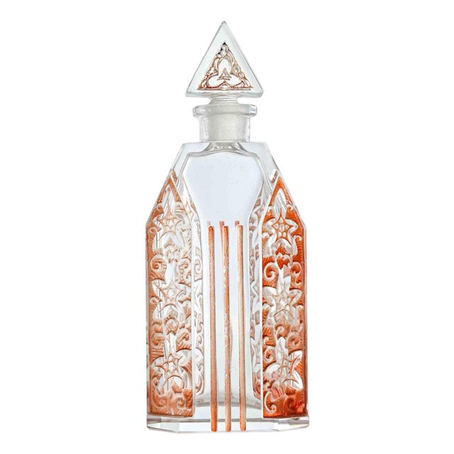 Art Deco Clear Glass Bottle with Red Inlays by Karl Palda, 1930s For Sale