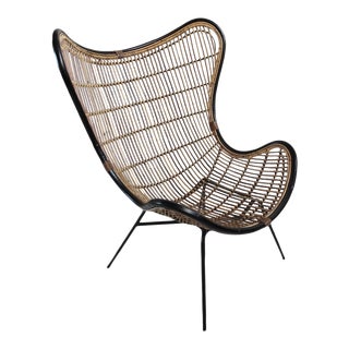 Midcentury Modern Boho Bamboo & Black Scoop Chair For Sale