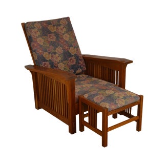 William Laberge Cabinet Maker Hand Crafted Cherry Spindled Morris Chair W/ Stool For Sale