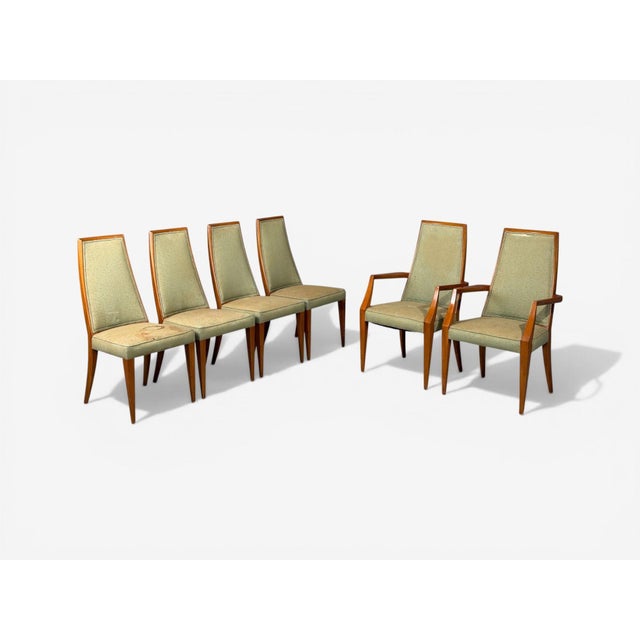 Mid-Century Modern Grosfeld House, Six Dining Chairs, Walnut, Fabric, Usa, 1970s For Sale - Image 3 of 15