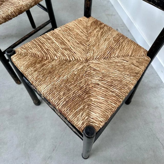 1960s Mid-Century Ladder Back Dining Chairs with Wicker Seats, 1950s, Set of 4 For Sale - Image 5 of 9