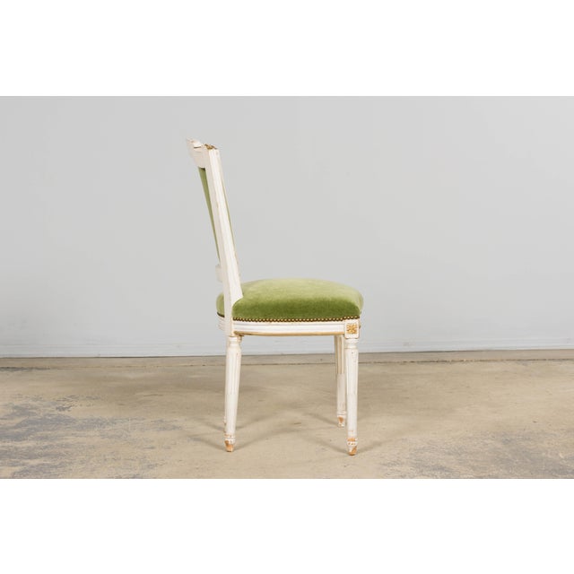 Antique French Louis XVI Style Painted Accent Chair in Moss Green Mohair For Sale - Image 14 of 18