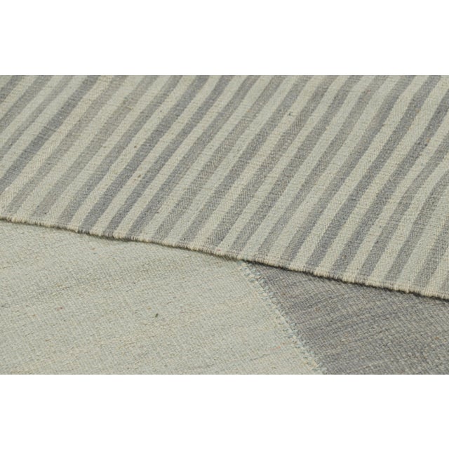 Textile Rug & Kilim’s Contemporary Kilim With Textural Gray, Cream and Blue Stripes For Sale - Image 7 of 7