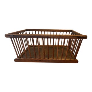Large Antique Oak Slat Market Basket | Primitive General Store Produce Display Crate | Mission Style Farmhouse Storage For Sale