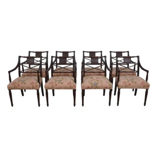 Set of 8 Antique Sheraton Mahogany Dining Room Armchairs For Sale