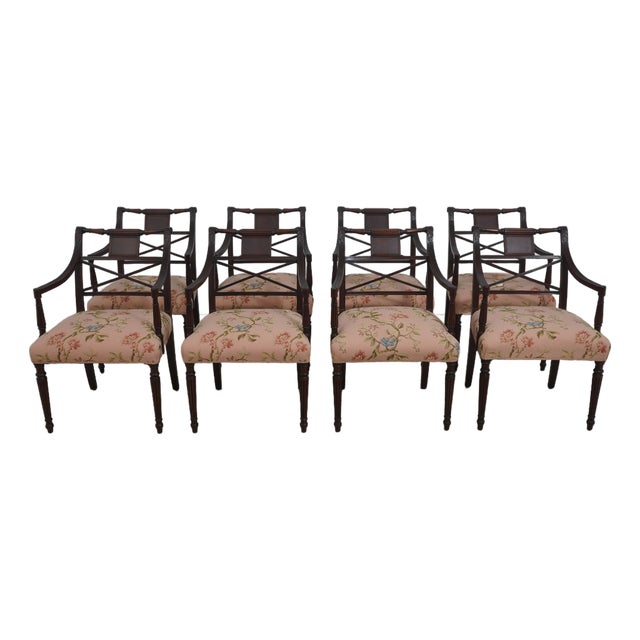 Set of 8 Antique Sheraton Mahogany Dining Room Armchairs For Sale
