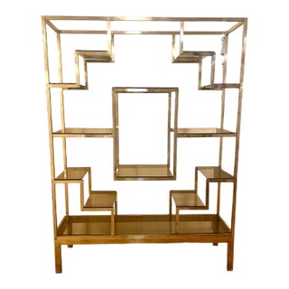 1970s Romeo Rega Style Brass & Glass Geometric Design Etagere For Sale