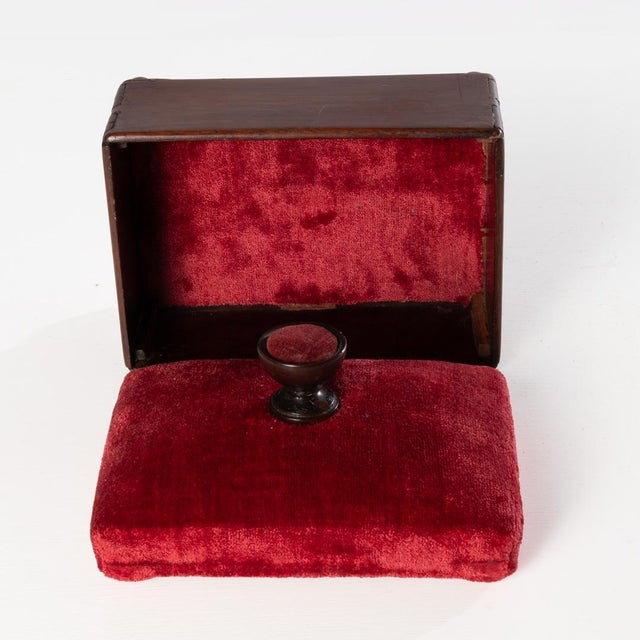 19th century mahogany pin cushion sewing box. Great for sewing or could be used for storage. Top can hold needles for...
