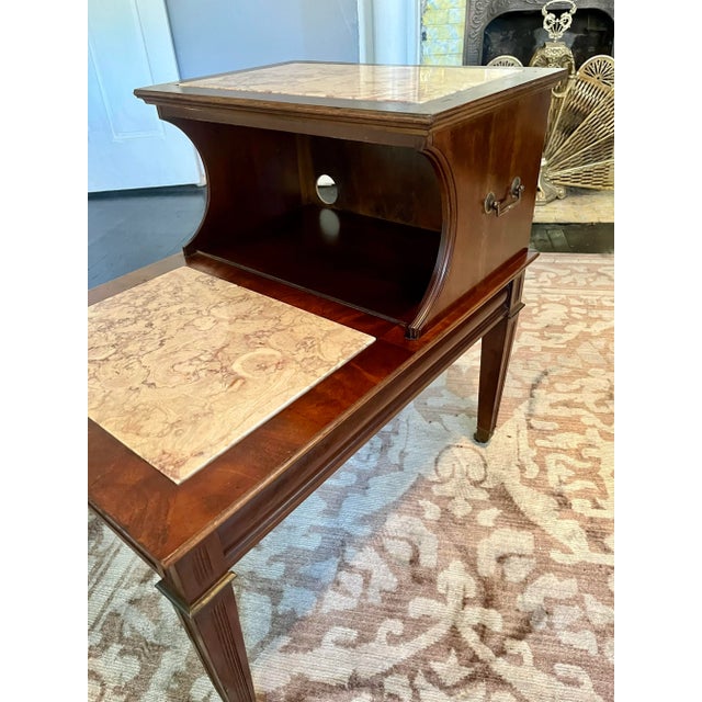 Walnut Two-Tier Table With Marble Inlay - Mid Century For Sale In Greensboro - Image 6 of 9