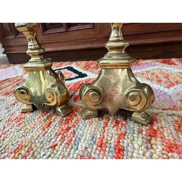 Baroque Pair of Vintage Brass Baroque Candlesticks Trifoot Base, 11.5″ Tall, C. 1960s For Sale - Image 3 of 7