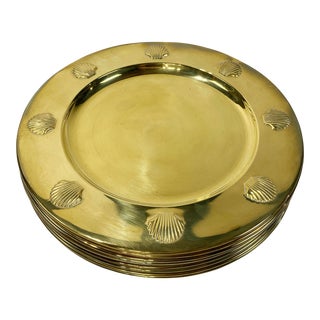 Vintage Brass Clamshell Motif Charger Plates, S/10 For Sale