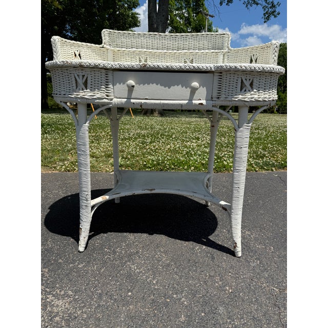 Mid 20th Century White Wicker Desk For Sale - Image 5 of 8