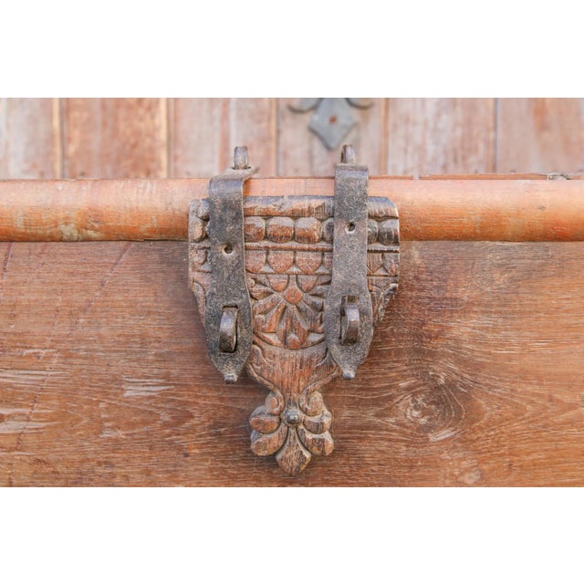 Mid 19th Century Antique Indian Teak Wedding Trunk For Sale - Image 5 of 11