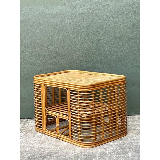 Camel Vintage Rattan Stacked Rattan Coffee Table For Sale - Image 8 of 12