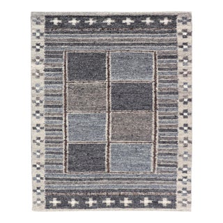 Modern Scandinavian/Swedish Design Rug in Blue, Charcoal, Gray and Cream For Sale