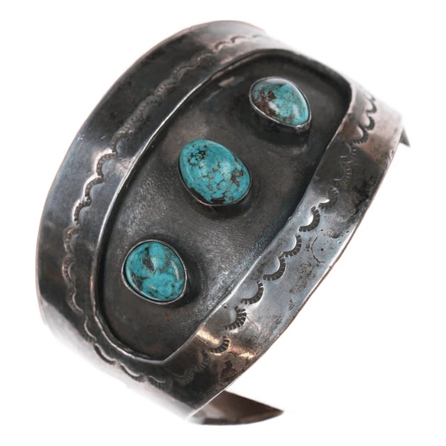 6 3/8" vintage Navajo shadowbox peyotebird cuff bracelet with turquoise For Sale