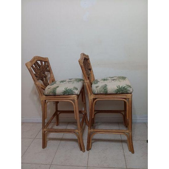 1980s Bamboo Barstool Palm Design Set of 2 For Sale In Naples, FL - Image 6 of 8