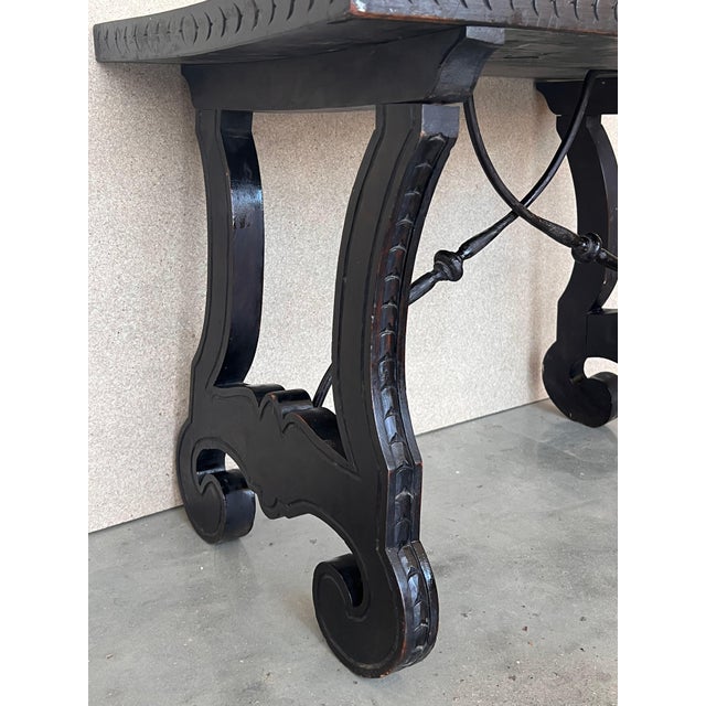 Late 19th Century 19th Century Ebonized Baroque Spanish Side Table with Lyre Legs For Sale - Image 5 of 18