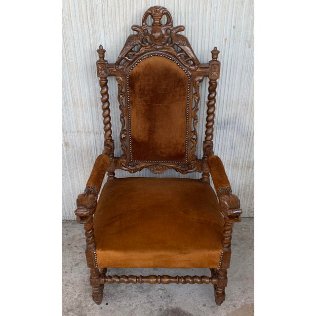 Early 20th Century Vintage Louis XVI Style Spanish Pair of Carved Walnut Armchairs - a Pair For Sale - Image 4 of 13
