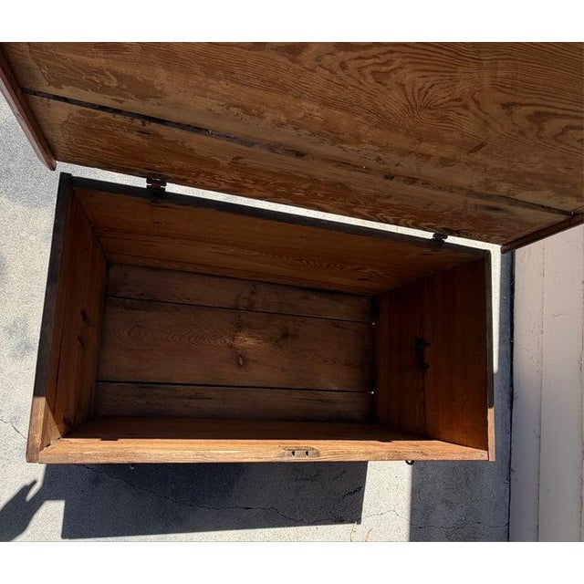 Early 19th Century Original Painted Wood Trunk W/Hand Forged Iron Hardware For Sale In Los Angeles - Image 6 of 14