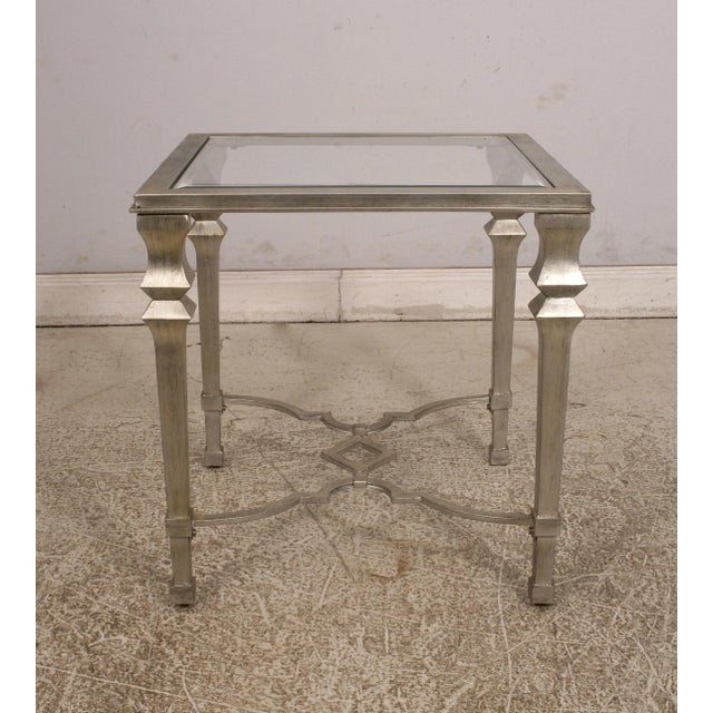 Modern Modern Design Silver Leaf Finish Glass Top End Table For Sale - Image 3 of 12