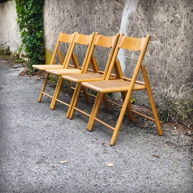 1980s Vintage Folding Chairs in Beech and Cane from Habitat, 1980s, Set of 4 For Sale - Image 5 of 18