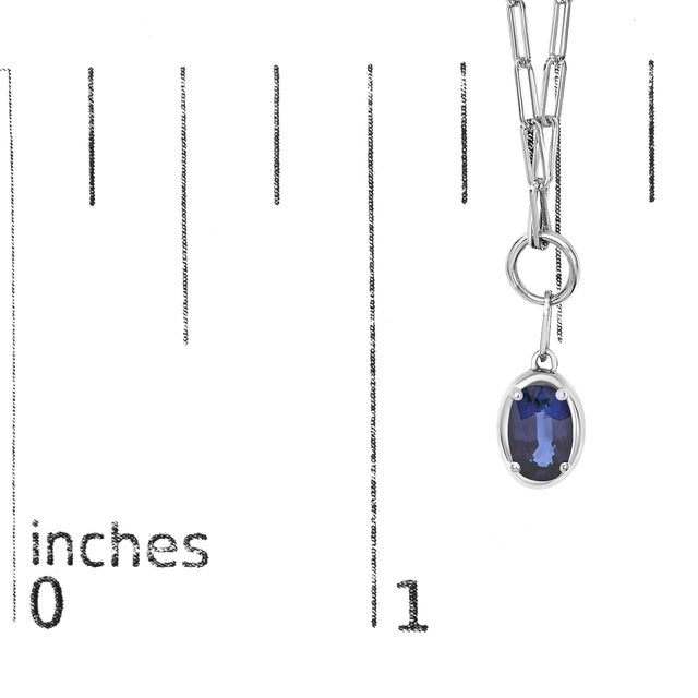 Early 21st Century 10K White Gold 6x4 mm Oval Blue Sapphire Solitaire Paperclip Pendant Necklace - 18" Inches For Sale - Image 5 of 5