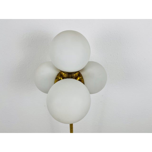Kaiser Leuchten Midcentury Brass and Opaline Glass 4-Arm Floor Lamp by Kaiser, Germany, 1960s For Sale - Image 4 of 8