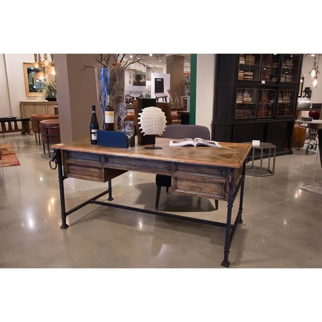 Wood Industrial Equestrian Desk For Sale - Image 7 of 8