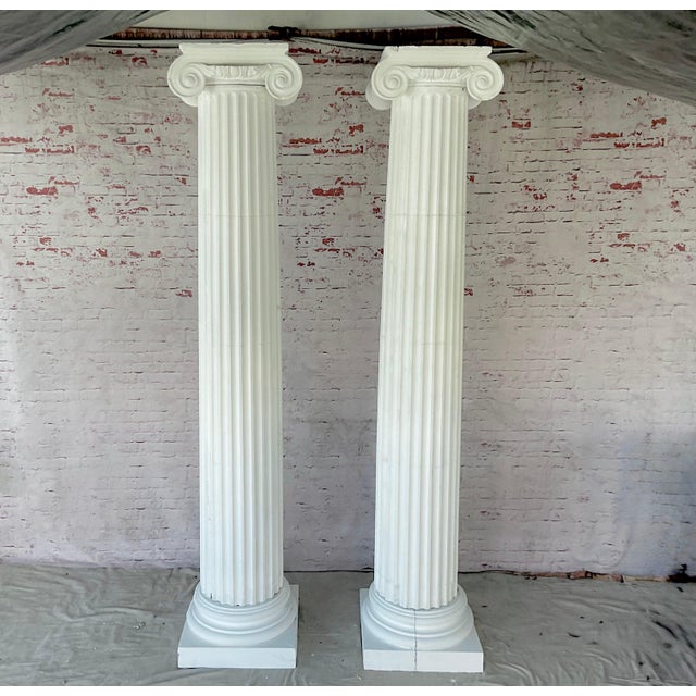 White Very Large 8 Ft Neoclassical Fluted White Carved Wood Architectural Columns, a Pair For Sale - Image 8 of 15