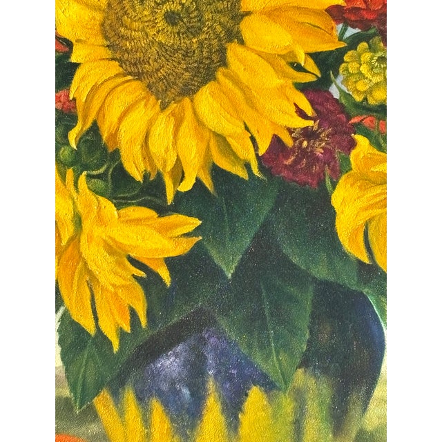 Yellow Sun Flowers - 20th C. Original Oil on Canvas in Exceptional Gilt Frame For Sale - Image 8 of 15