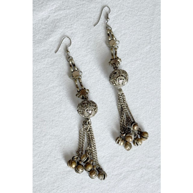 Silver Vintage 1990s Bohemian Silver Brass Tone Filigree Bell Drop Earrings, Pair For Sale - Image 8 of 8