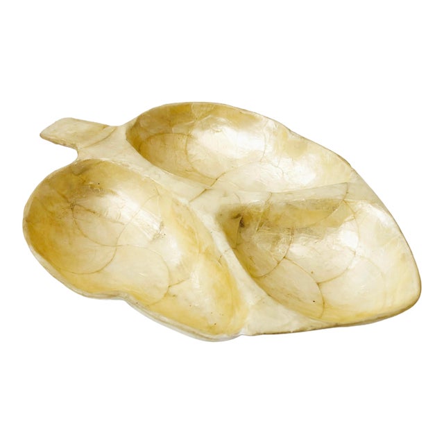 Vintage Divided Capiz Shell Leaf Tray For Sale