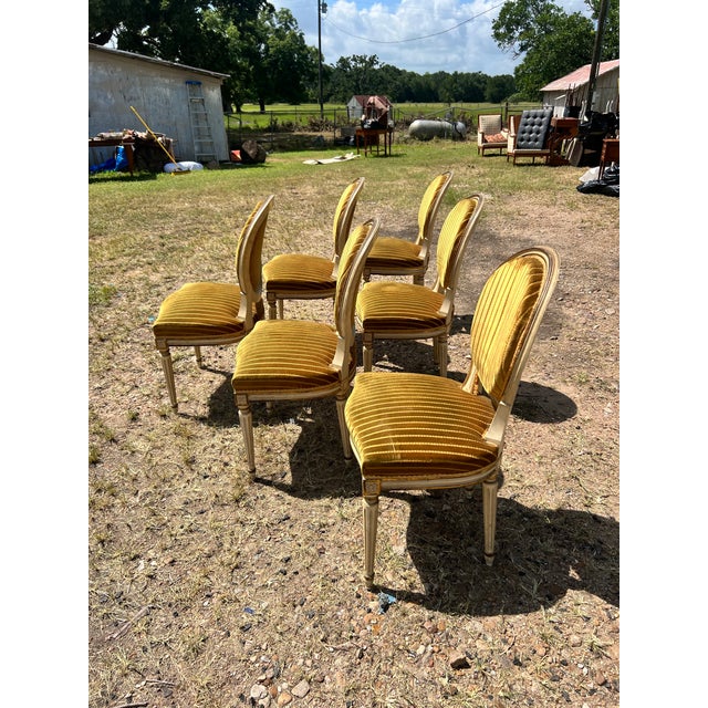 Yellow French 19th Century Louis XVI Painted Walnut Dining Chairs - Set of 6 For Sale - Image 8 of 12