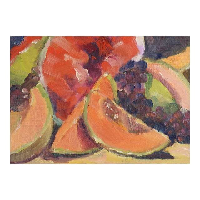 Contemporary Impressionist Melon Grapes Still Life Painting For Sale