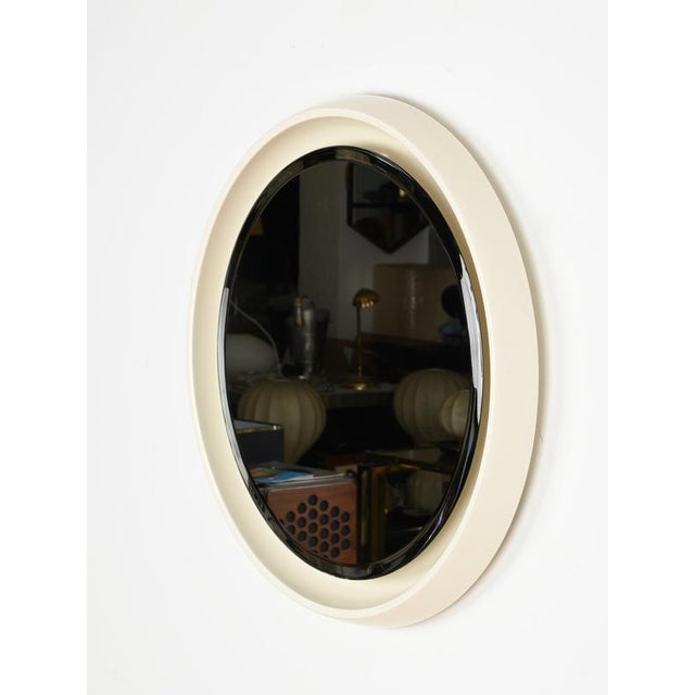 Large Italian Round Backlit Beveled White Mirror in Wood, Italy, 1970s For Sale - Image 14 of 17