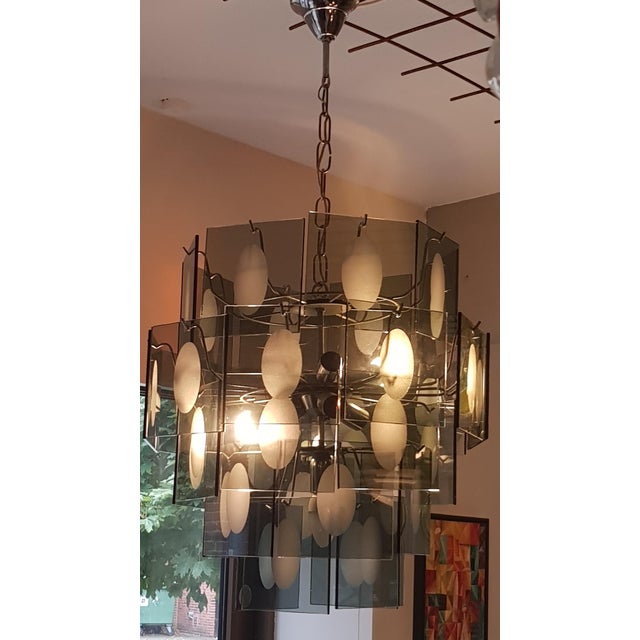 Mid-Century Modern Mid-Century Chandelier with Frosted Glasplates and Relief For Sale - Image 3 of 5