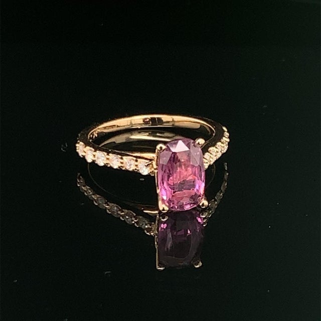 Diamond Purple Sapphire Ring 2 TCW 14k Gold Certified, Size 6.5 For Sale In New York - Image 6 of 9