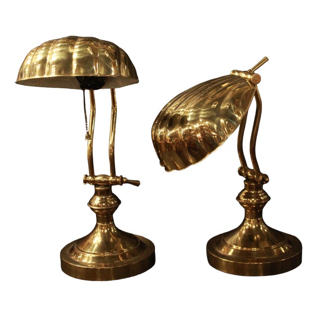 Shell-Shaped Golden Lamps, 1950s, Set of 2 For Sale