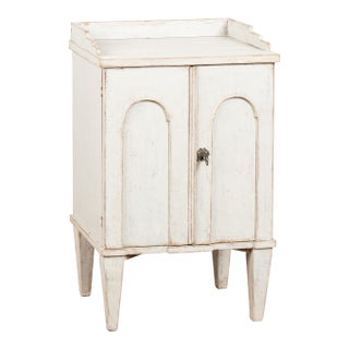19th Century Swedish White Painted Pine Nightstand Small Narrow Cabinet For Sale