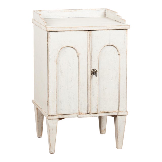19th Century Swedish White Painted Pine Nightstand Small Narrow Cabinet For Sale